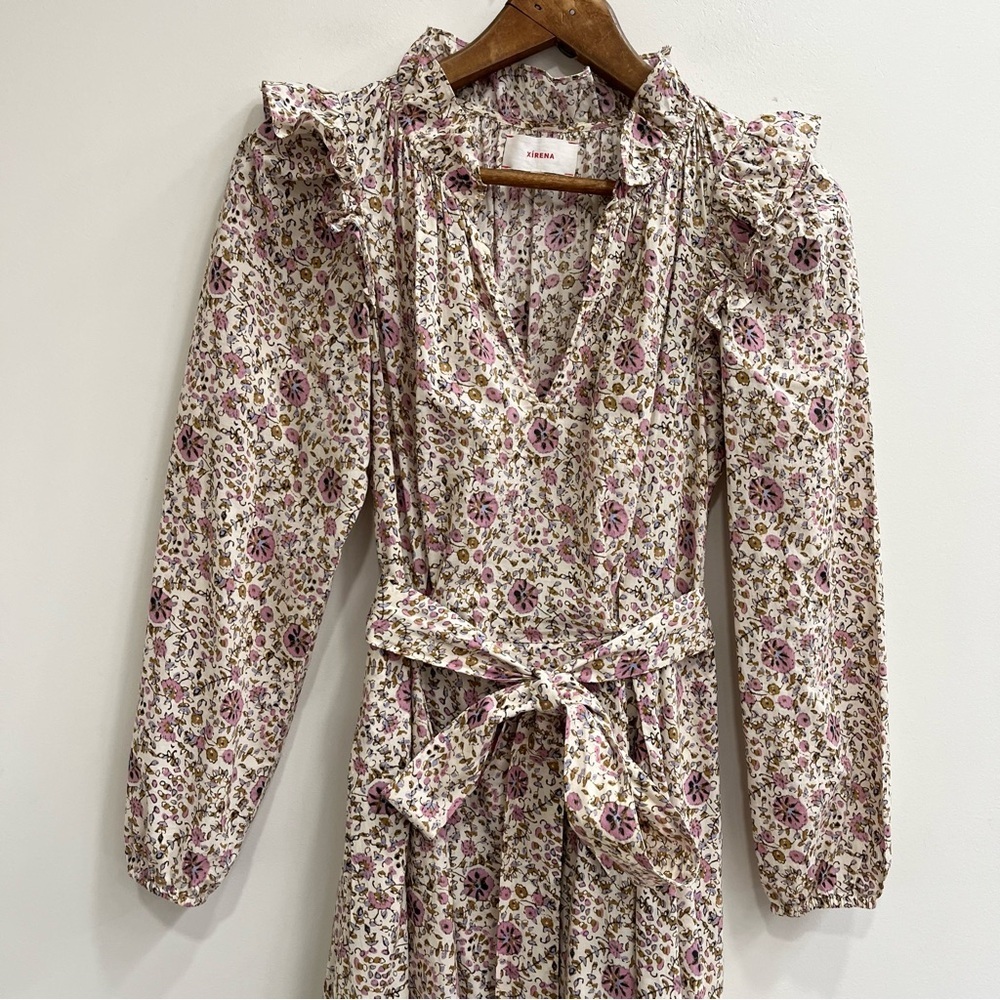 XIRENA isley dress in ivy vines cream pastel pink floral long sleeve ruffles XS - Picture 8 of 16